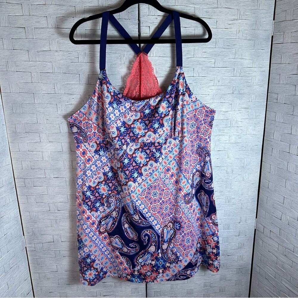 ND womens intimates nightgown T back lace back Paisley colorful nightgown plusSz